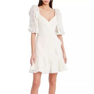 NWT- BCBGMAXAZRIA- Eyelet-Sleeve Ruffled A-Line Dress- Size 12